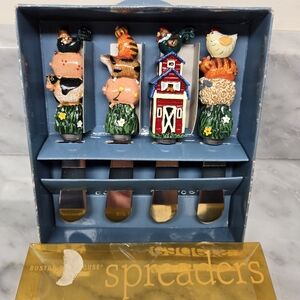 Vintage Boston Warehouse Spreaders, Set of 4, Farm Themed, Stainless Steel, Cute
